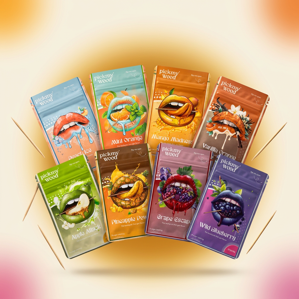 All 8 Pick My Wood flavored toothpick packs