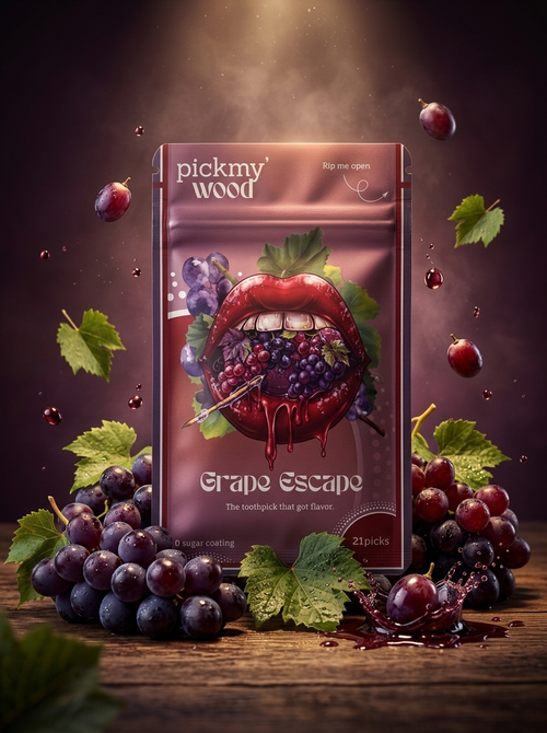 Grape Escape pack with grape clusters under warm spotlight