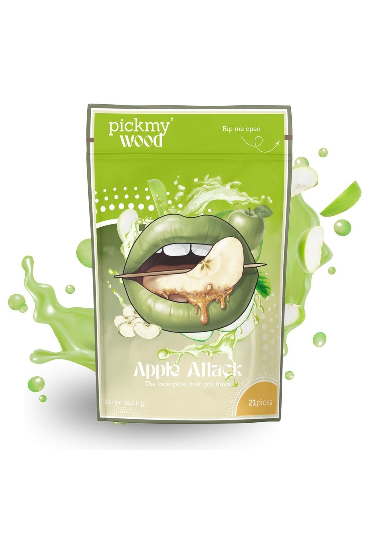Apple Attack flavored toothpicks pack with juice splash