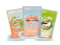 The Cool Trio — Mint Orange, Peach Ice, Apple Attack packs fanned together