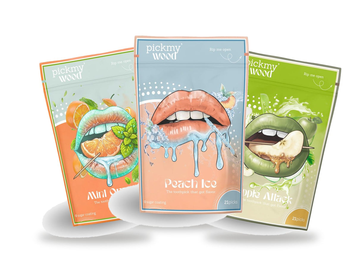 The Cool Trio — Mint Orange, Peach Ice, Apple Attack packs fanned together