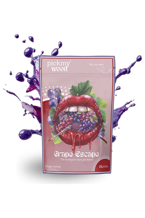 Grape Escape flavored toothpicks pack with juice splash