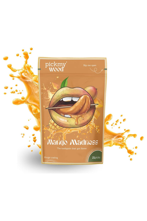 Mango Madness flavored toothpicks pack with juice splash