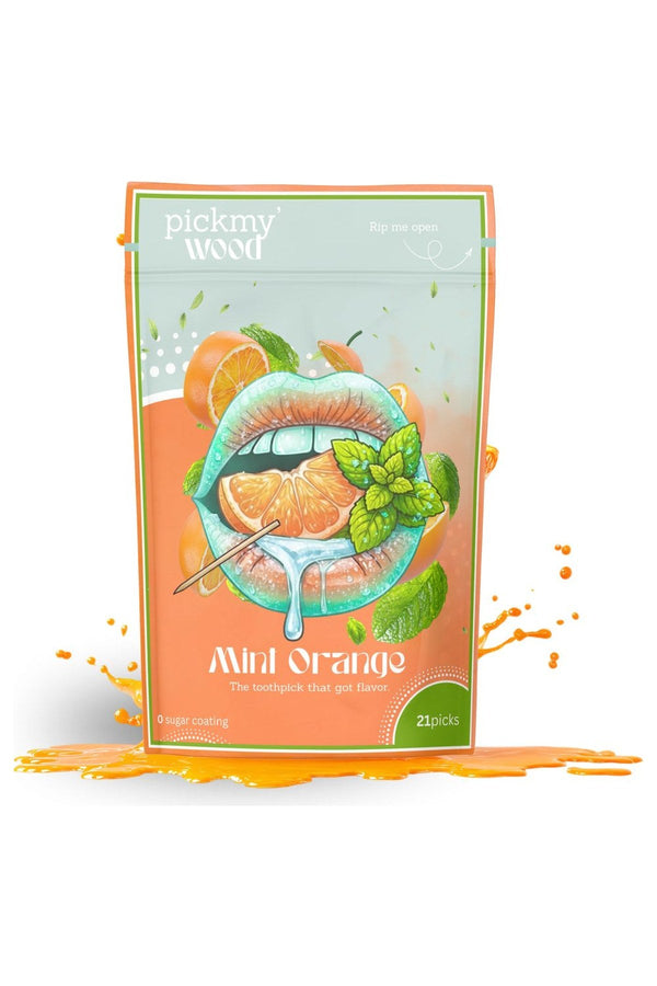 Mint Orange flavored toothpicks pack with juice splash