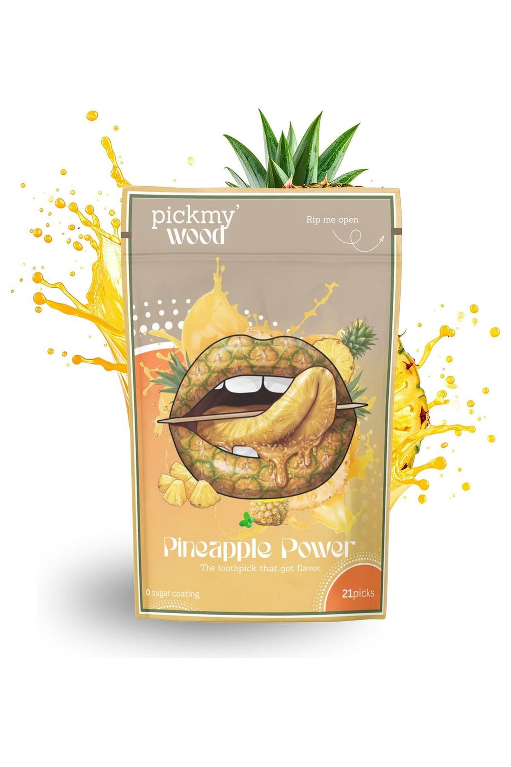 Pineapple Power flavored toothpicks pack with juice splash